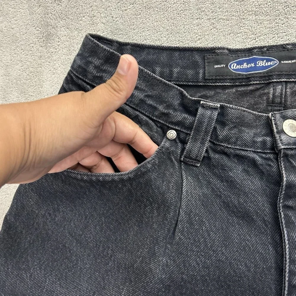 Anchor Blue Baggy Jeans 28x31 Faded Black Loose Wide Leg Skater Grunge Y2K Fades
